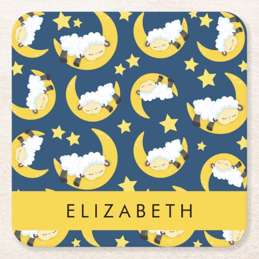 Schapenpatroon, Slapen Schaap, Maan, Jouw naam Kartonnen Onderzetters (Voorkant)