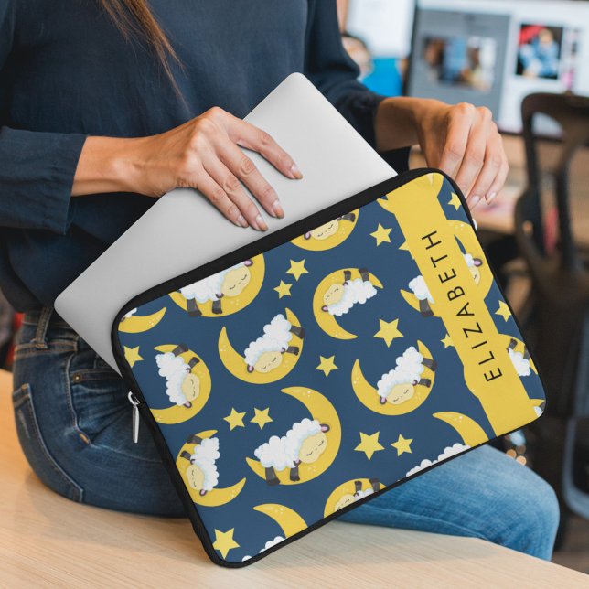 Schapenpatroon, Slapen Schaap, Maan, Jouw naam Laptop Sleeve (Creator heeft geüpload)