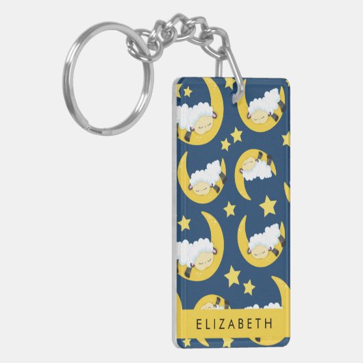 Schapenpatroon, Slapen Schaap, Maan, Jouw naam Sleutelhanger (Voorkant Links)