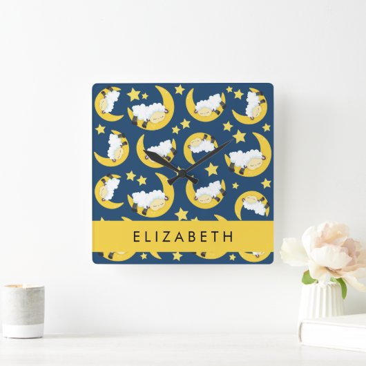 Schapenpatroon, Slapen Schaap, Maan, Jouw naam Vierkante Klok (Huis)