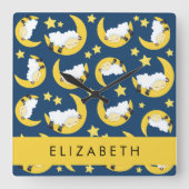 Schapenpatroon, Slapen Schaap, Maan, Jouw naam Vierkante Klok (Voorkant)