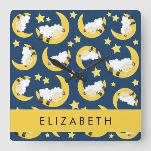 Schapenpatroon, Slapen Schaap, Maan, Jouw naam Vierkante Klok (Voorkant)