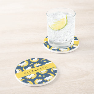 Schapenpatroon, Slapen Schaap, Maan, Jouw naam Zandsteen Onderzetter