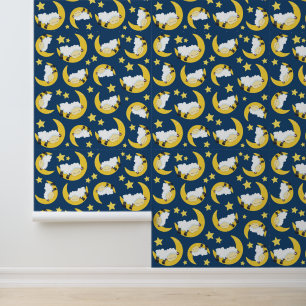 Schapenpatroon, Slapende schapen, Maan, Sterren Behang