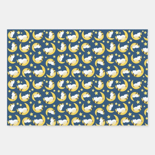 Schapenpatroon, Slapende schapen, Maan, Sterren Inpakpapier Vel (Voorkant)