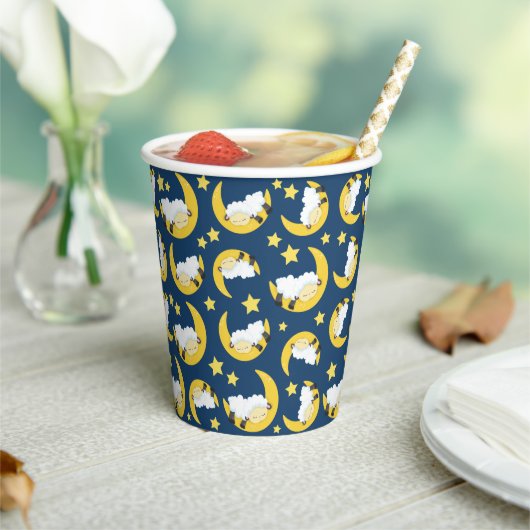 Schapenpatroon, Slapende schapen, Maan, Sterren Papieren Bekers (Insitu)