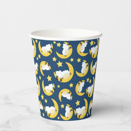 Schapenpatroon, Slapende schapen, Maan, Sterren Papieren Bekers (Achterkant)