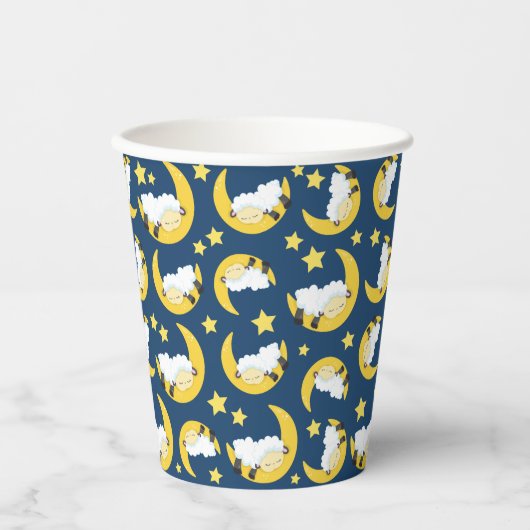 Schapenpatroon, Slapende schapen, Maan, Sterren Papieren Bekers (Voorkant)