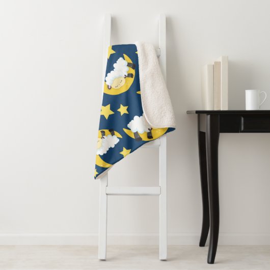 Schapenpatroon, Slapende schapen, Maan, Sterren Sherpa Deken (In situ)