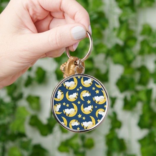 Schapenpatroon, Slapende schapen, Maan, Sterren Sleutelhanger (Hand)