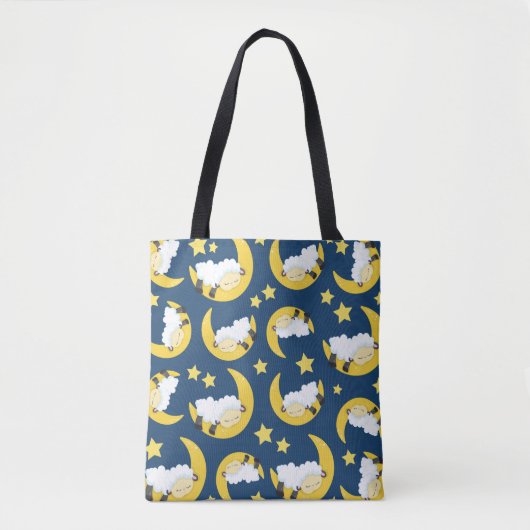 Schapenpatroon, Slapende schapen, Maan, Sterren Tote Bag (Voorkant)