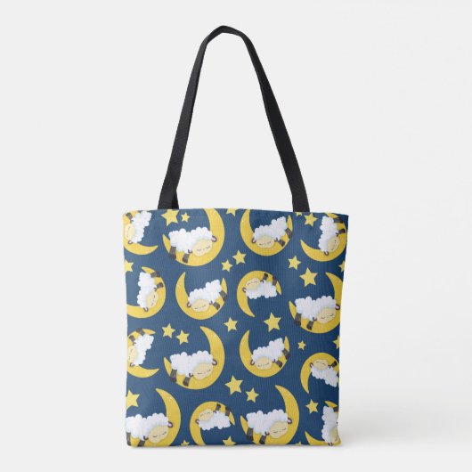 Schapenpatroon, Slapende schapen, Maan, Sterren Tote Bag (Achterkant)