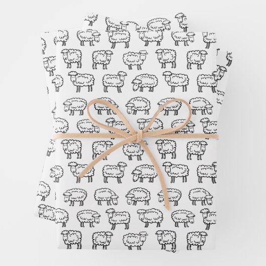 Schapenpatroon - zwart en wit inpakpapier vel (In situ)