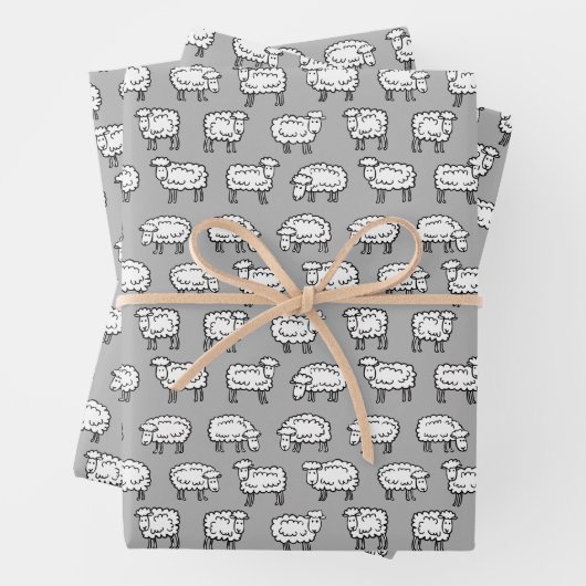 Schapenpatroon - zwart, wit en grijs inpakpapier vel (In situ)