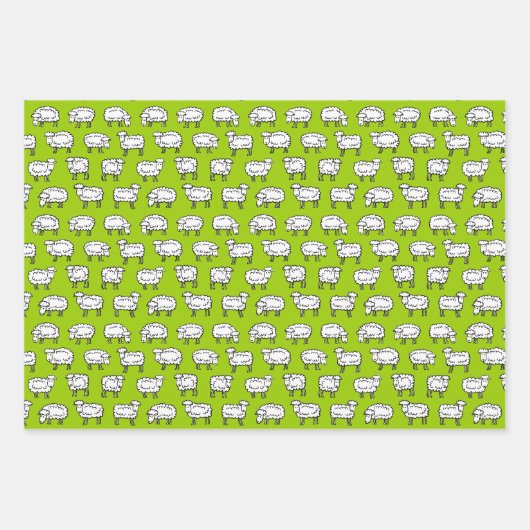 Schapenpatroon - Zwart wit en groen Inpakpapier Vel (Voorkant)