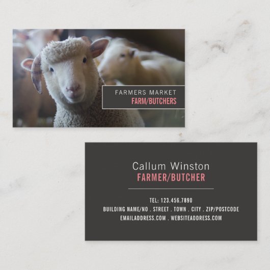 Schapenportret, boer en slager visitekaartje (Voorkant / Achterkant)