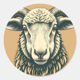 schapenportret in rustieke stijl ronde sticker