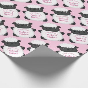 Schapenroze Baby shower Cadeaupapier
