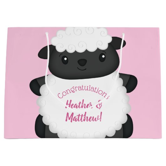 Schapenroze Baby shower Groot Cadeauzakje (Voorkant)