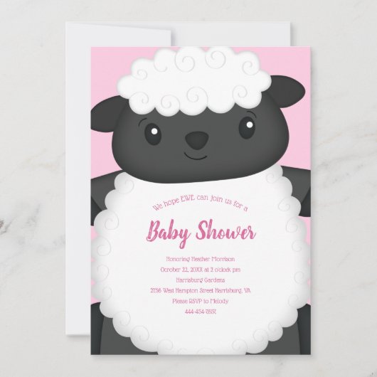 Schapenroze Baby shower Kaart (Voorkant)