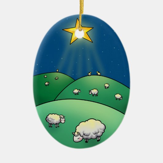 Schapenstapel met kerstster keramisch ornament (Voorkant)