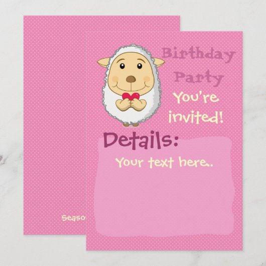 Schapenuitnodiging Roze Kaart (Voorkant / Achterkant)