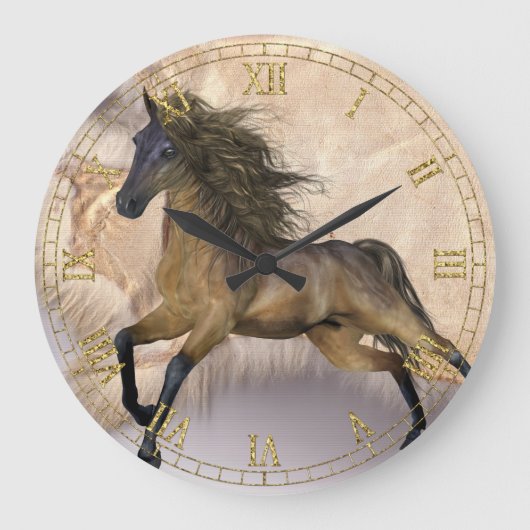 Schapenvacht op Wild Horse Wall Clock Grote Klok (Voorkant)