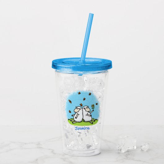 Schapenvrienden en vlinders cartoon acryl drinkbeker (Achterkant ijs)