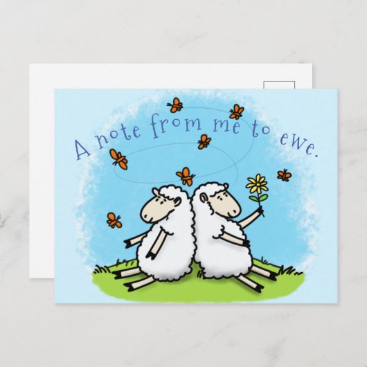 Schapenvrienden en vlinders cartoon briefkaart (Voorkant / Achterkant)