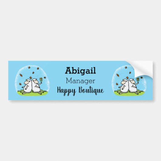 Schapenvrienden en vlinders cartoon bumpersticker (Voorkant)