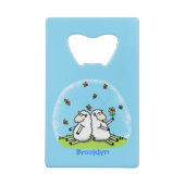 Schapenvrienden en vlinders cartoon creditkaart flessenopener (Achterkant)