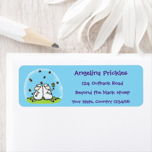 Schapenvrienden en vlinders cartoon etiket (Insitu)