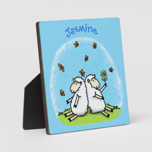 Schapenvrienden en vlinders cartoon fotoplaat (Voorkant)
