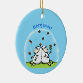 Schapenvrienden en vlinders cartoon keramisch ornament (Rechts)