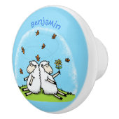 Schapenvrienden en vlinders cartoon keramische knop (Rechts)