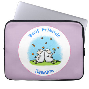 Schapenvrienden en vlinders cartoon laptop sleeve