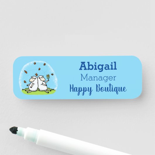 Schapenvrienden en vlinders cartoon naamplaatje (In situ)