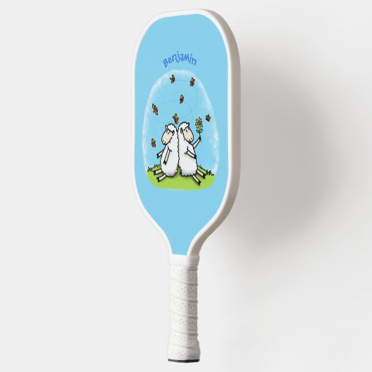 Schapenvrienden en vlinders cartoon pickleball paddle (Links)