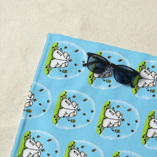 Schapenvrienden en vlinders cartoon strandlaken (In situ)