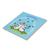 Schapenvrienden en vlinders cartoon tegeltje (Zijkant)