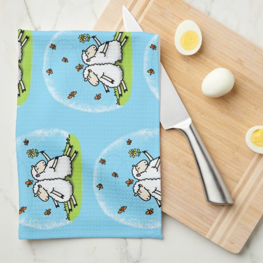 Schapenvrienden en vlinders cartoon theedoek (Quarter Fold)