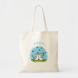 Schapenvrienden en vlinders cartoon tote bag