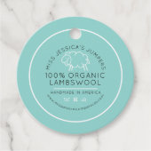 Schapenwol aqua wit zwart gebreid business classic bedankjes labels (Voorkant)