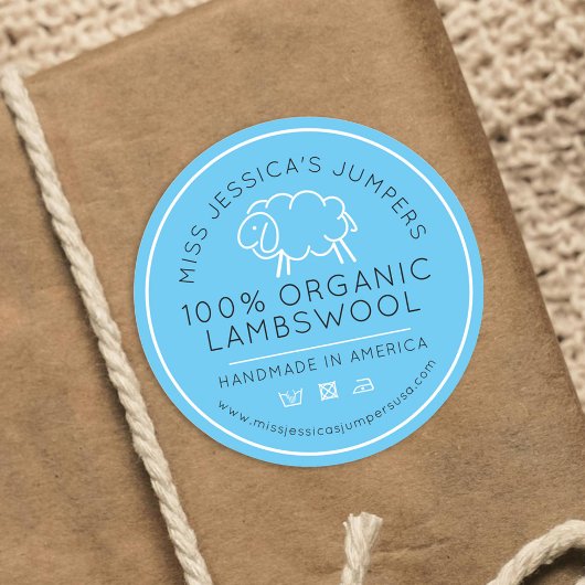 Schapenwol product blauw wit breien bedrijf ronde sticker