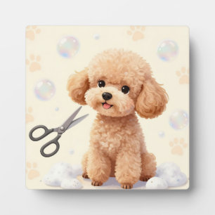 Scharen voor het verzorgen van cute Poodles Borrel Fotoplaat