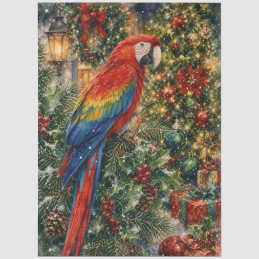 Scharlaken Ara Kerstboom Decoupage Tissuepapier (Voorkant)