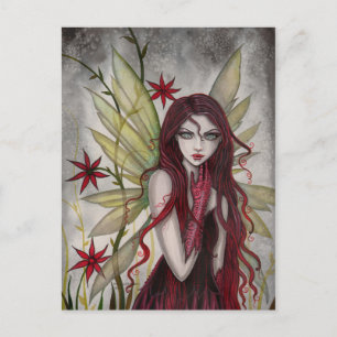 Scharlaken Bloem Fee Fantasie Kunst door Molly Har Briefkaart