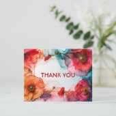 Scharlaken Bloemblaadje Elegantie Bedankkaart (Staand voorkant)