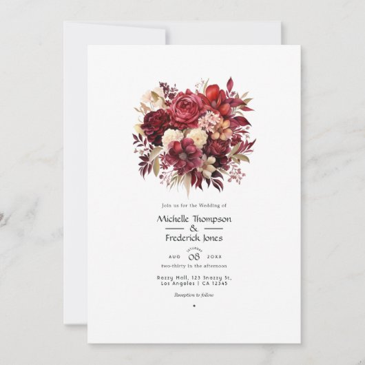 Scharlaken, donkerbruin & diep bordeaux bloemenbru kaart (Voorkant)