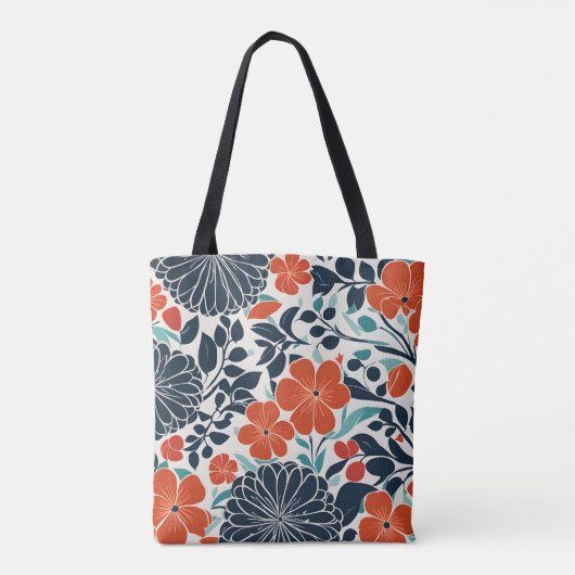 Scharlaken en zwart Modern Floral Tas (Achterkant)